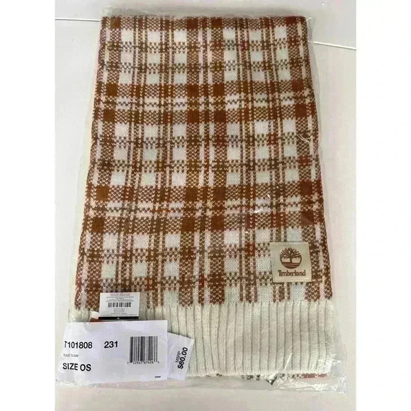 BNWT Timberland Buffalo Plaid Scarf in  Tan and Cream O/S - Picture 1 of 7